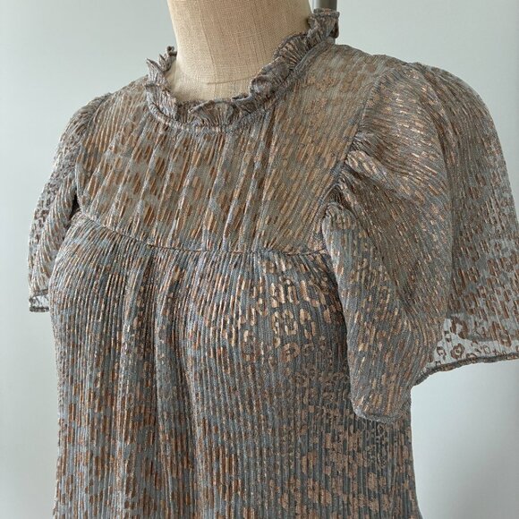 Anthropologie Silver Textured Cap Sleeve Flowy Maxi Dress - Picture 2 of 11